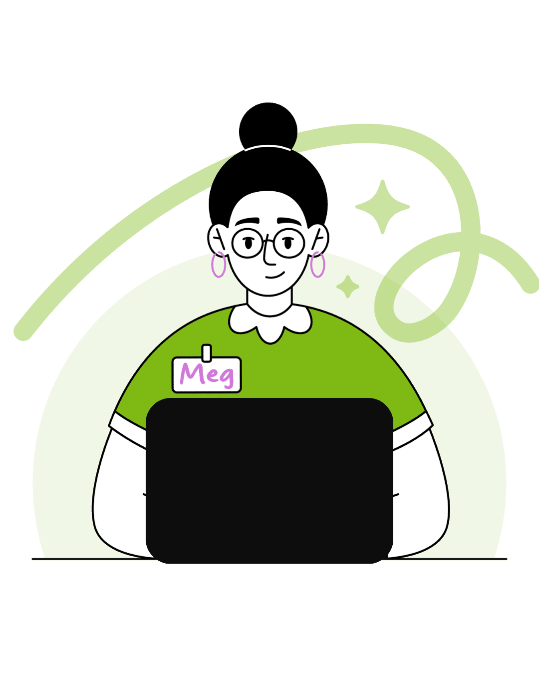 Meg working at her laptop generating content